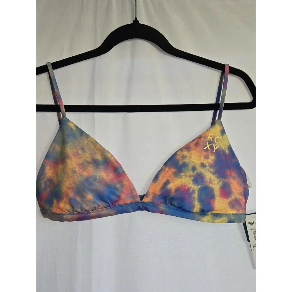 Roxy Tie-Dye Triangle Bikini Top - Blue, Yellow, Pink